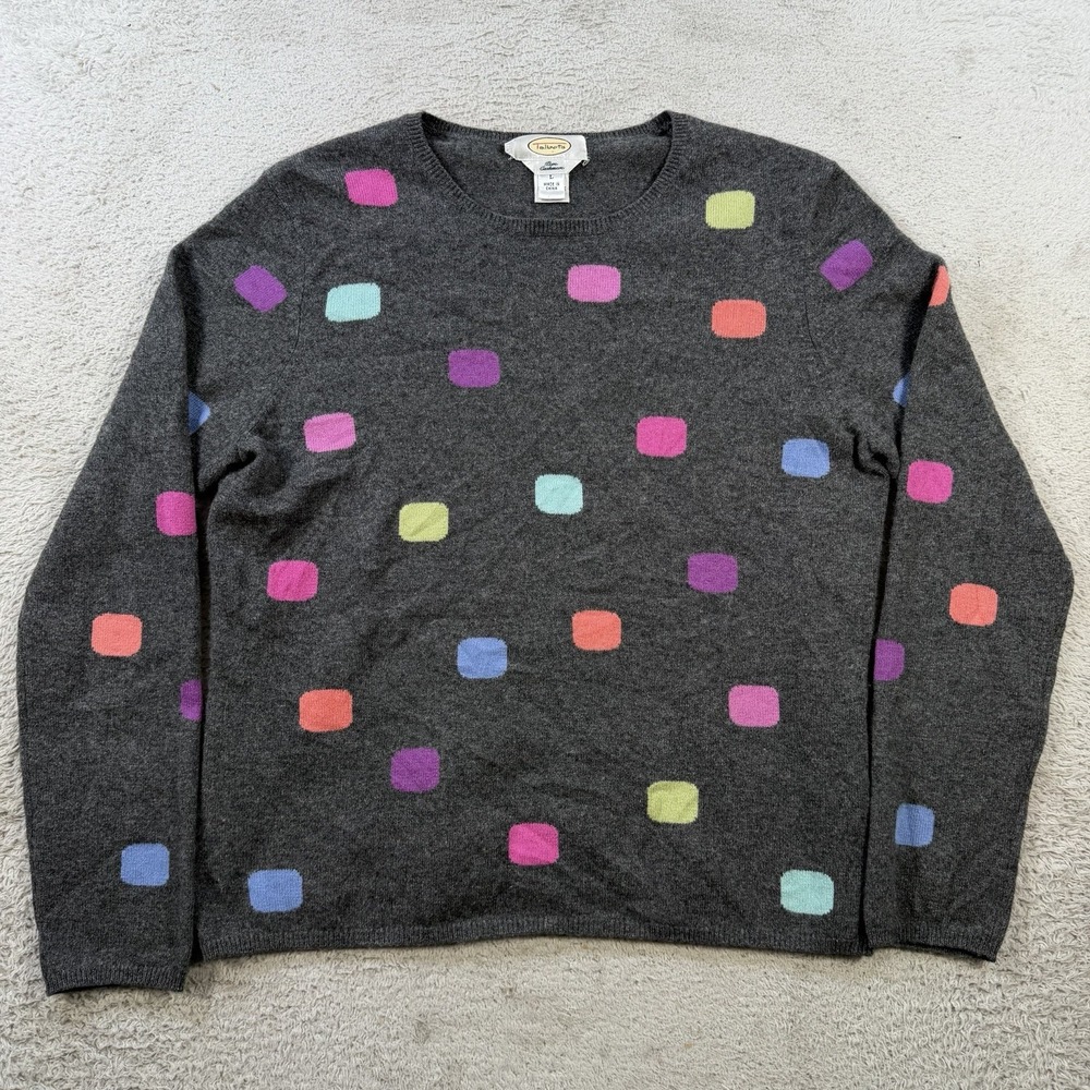 Talbots Sweater Womens Large Grey 100% Cashmere Polka Dot Crewneck Pullover Soft